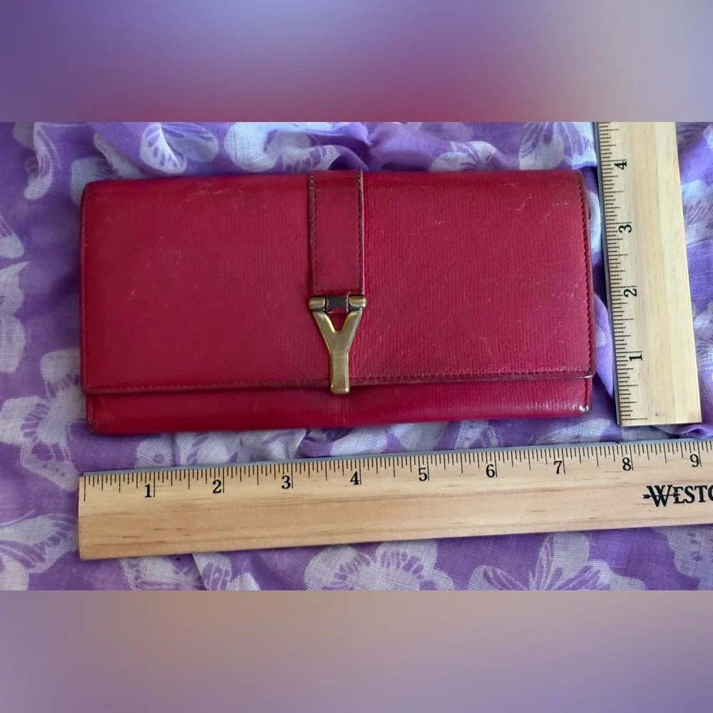Yves Saint Laurent Red Leather Y-Logo Continental Wallet - Picture 10 of 10